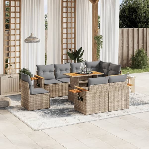 Soffgrupp för trädgården med dynor 9 delar beige konstrotting