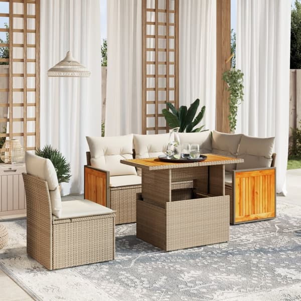 Soffgrupp för trädgården med dynor 6 delar beige konstrotting