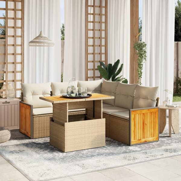 Soffgrupp för trädgården med dynor 6 delar beige konstrotting