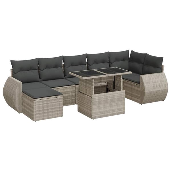 sofasæt til haven 8 dele med hynder polyrattan lysegrå
