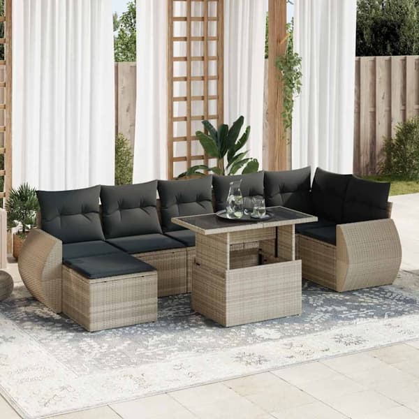 sofasæt til haven 8 dele med hynder polyrattan lysegrå