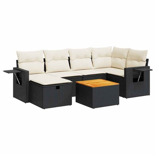 sofasæt til haven 7 dele med hynder polyrattan sort