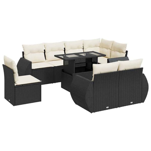 sofasæt til haven 9 dele med hynder polyrattan sort