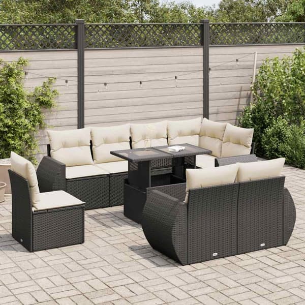 sofasæt til haven 9 dele med hynder polyrattan sort