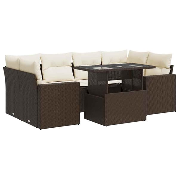 sofasæt til haven 7 dele med hynder polyrattan brun