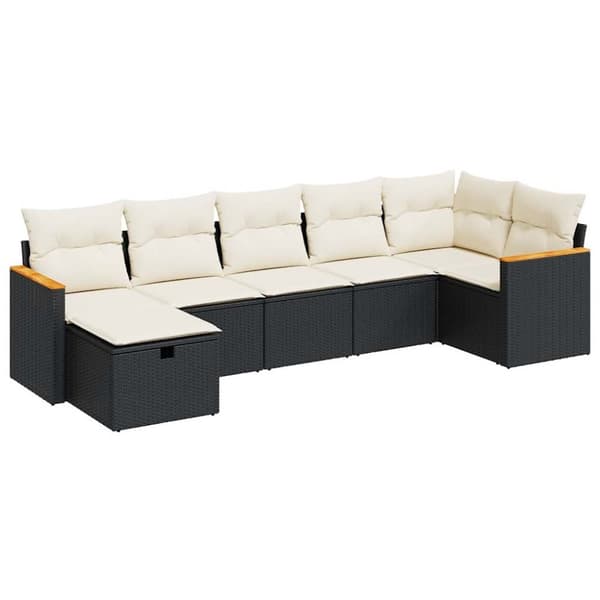 sofasæt til haven 7 dele med hynder polyrattan sort