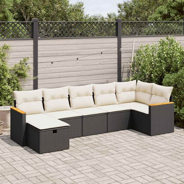 sofasæt til haven 7 dele med hynder polyrattan sort