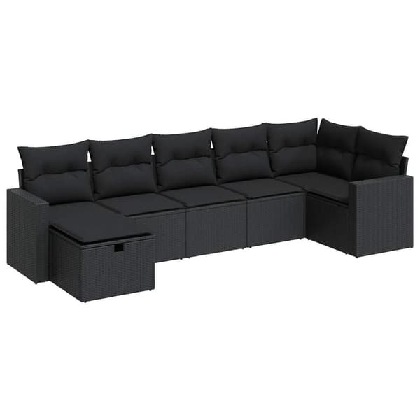 sofasæt til haven 7 dele med hynder polyrattan sort