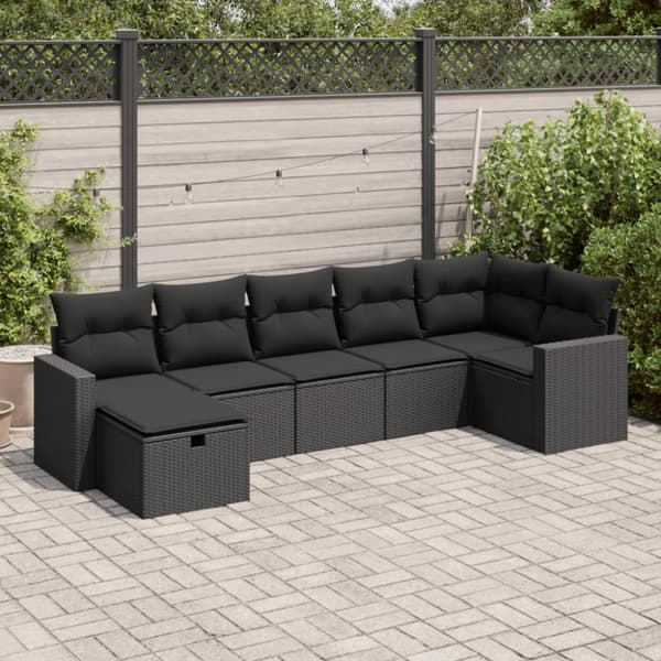 sofasæt til haven 7 dele med hynder polyrattan sort
