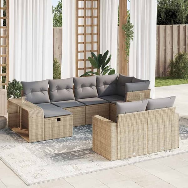 sofasæt til haven 10 dele med hynder polyrattan beige