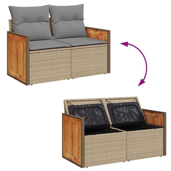 sofasæt til haven 8 dele med hynder polyrattan akacietræ beige