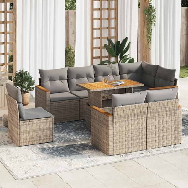 sofasæt til haven 9 dele med hynder polyrattan akacietræ beige