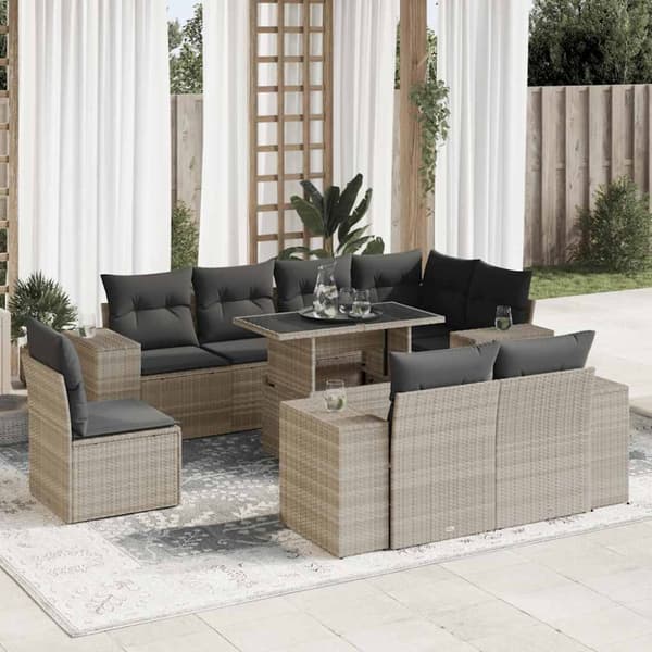 sofasæt til haven 9 dele med hynder polyrattan lysegrå