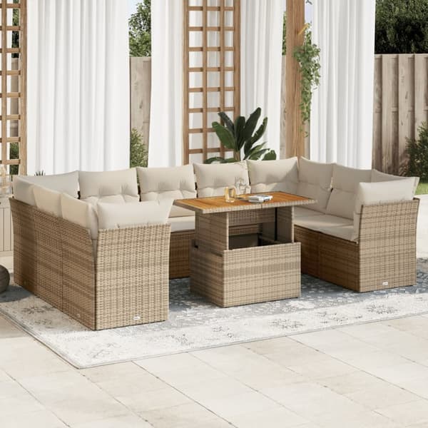 sofasæt til haven 10 dele med hynder polyrattan beige