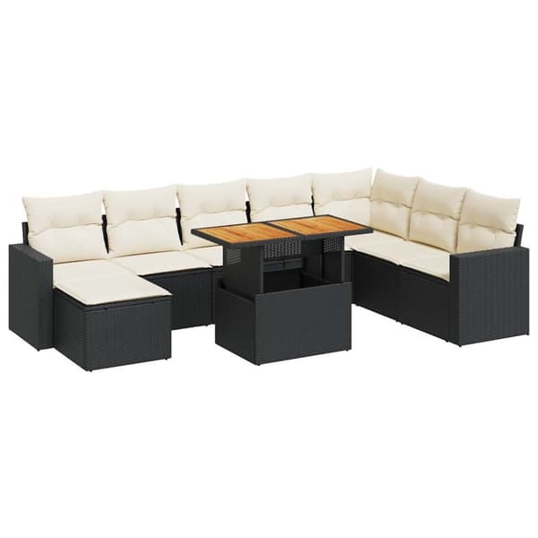 sofasæt til haven 9 dele med hynder polyrattan sort