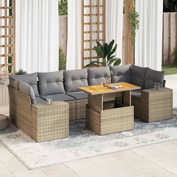 sofasæt til haven 8 dele med hynder polyrattan beige