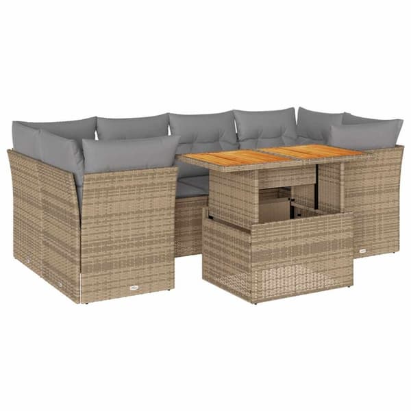7-osainen puutarhaloungesetti, tyynyillä, beige