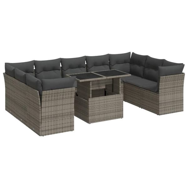 sofasæt til haven 10 dele med hynder polyrattan grå
