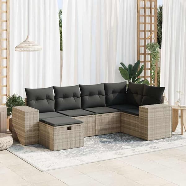 sofasæt til haven 6 dele med hynder polyrattan lysegrå