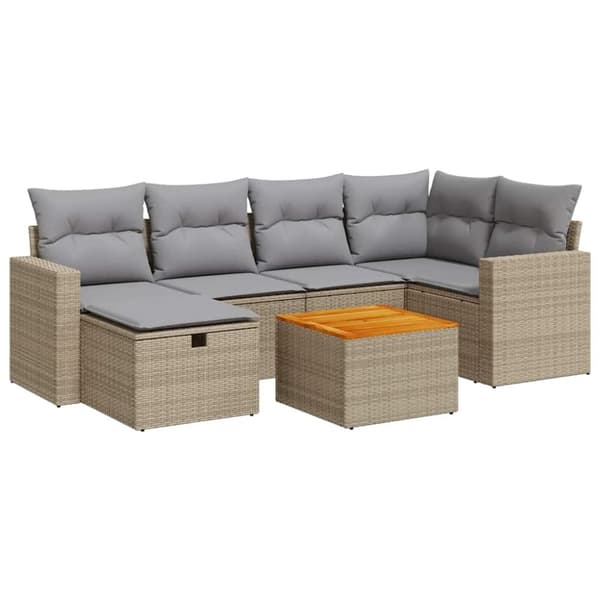 sofasæt til haven 7 dele med hynder polyrattan beige