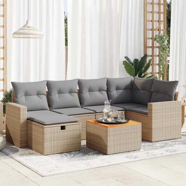 sofasæt til haven 7 dele med hynder polyrattan beige