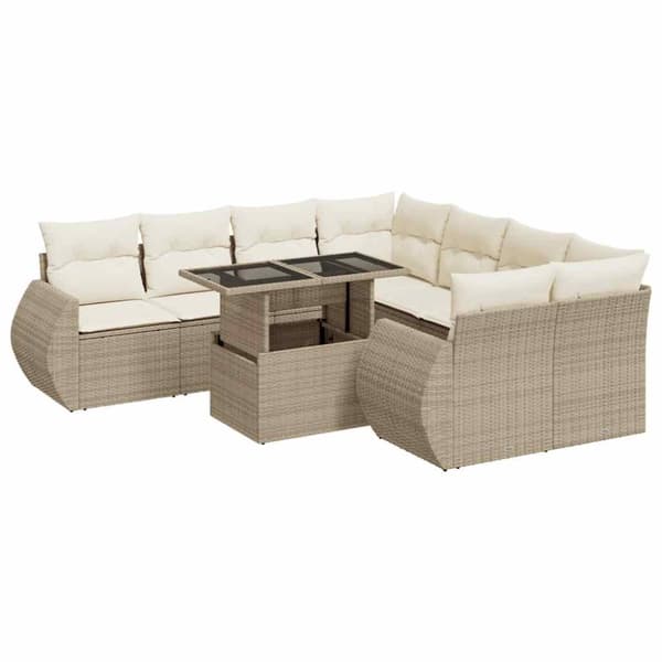 sofasæt til haven 9 dele med hynder polyrattan beige