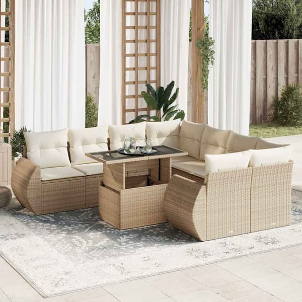 sofasæt til haven 9 dele med hynder polyrattan beige