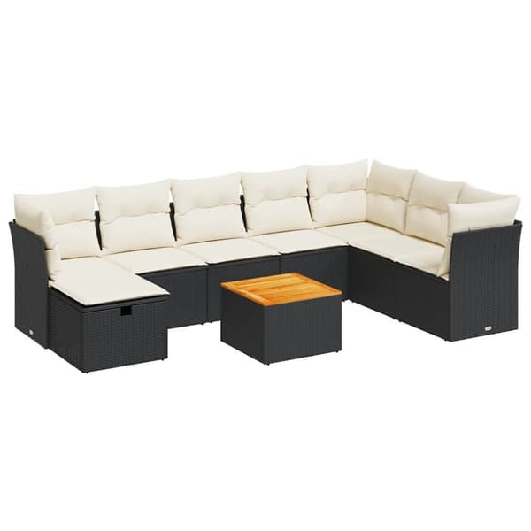 sofasæt til haven 9 dele med hynder polyrattan sort