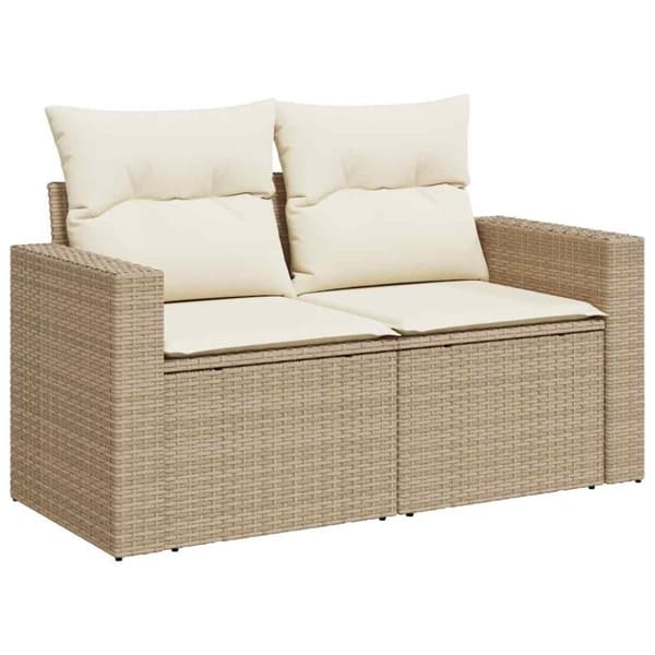 Soffgrupp för trädgård med dynor 10 delar beige konstrotting