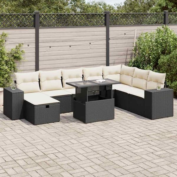 sofasæt til haven 9 dele med hynder polyrattan sort