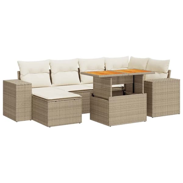 sofasæt til haven 7 dele med hynder polyrattan beige