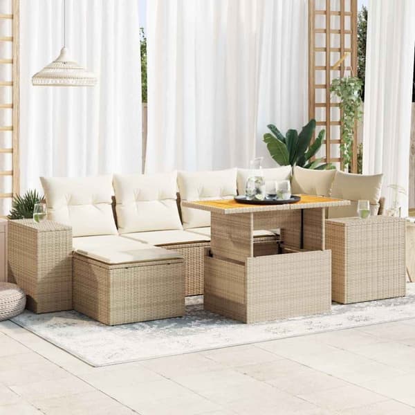 sofasæt til haven 7 dele med hynder polyrattan beige