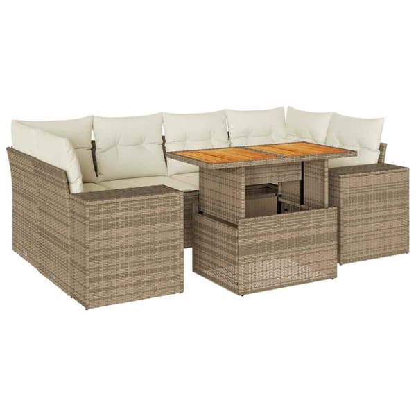 sofasæt til haven 7 dele med hynder polyrattan beige