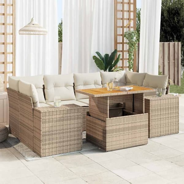 sofasæt til haven 7 dele med hynder polyrattan beige