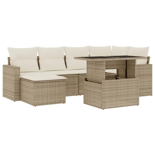 sofasæt til haven 7 dele med hynder polyrattan beige