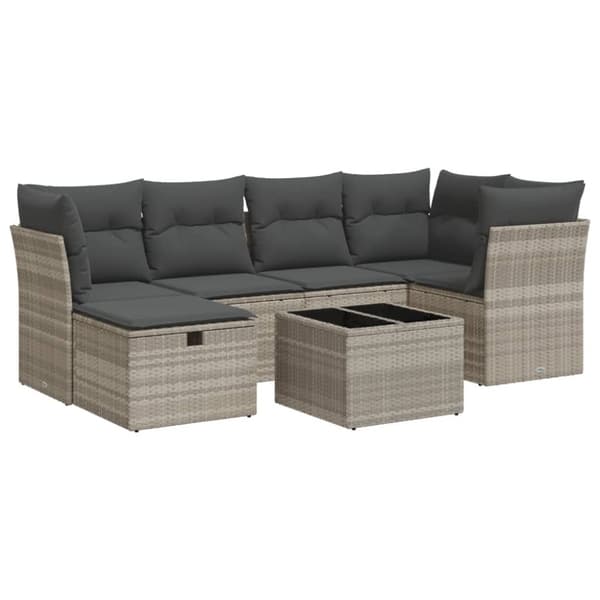 sofasæt til haven 7 dele med hynder polyrattan lysegrå