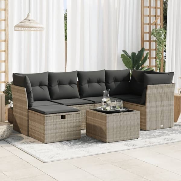 sofasæt til haven 7 dele med hynder polyrattan lysegrå