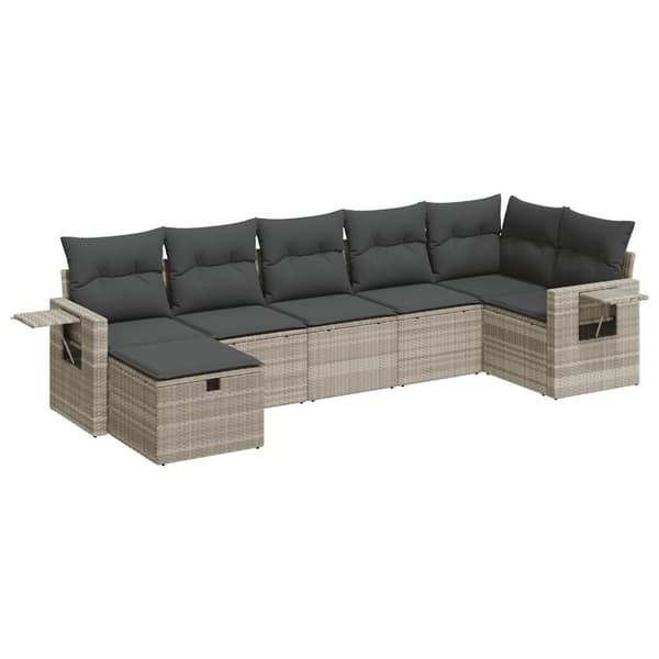 sofasæt til haven 7 dele med hynder polyrattan lysegrå