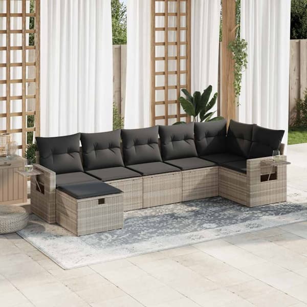 sofasæt til haven 7 dele med hynder polyrattan lysegrå