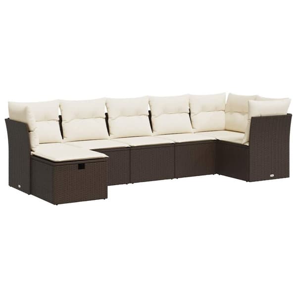 sofasæt til haven 7 dele med hynder polyrattan brun