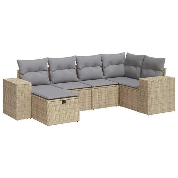 6-osainen puutarhakalustesarja tyynyillä, beige, polyrottinki