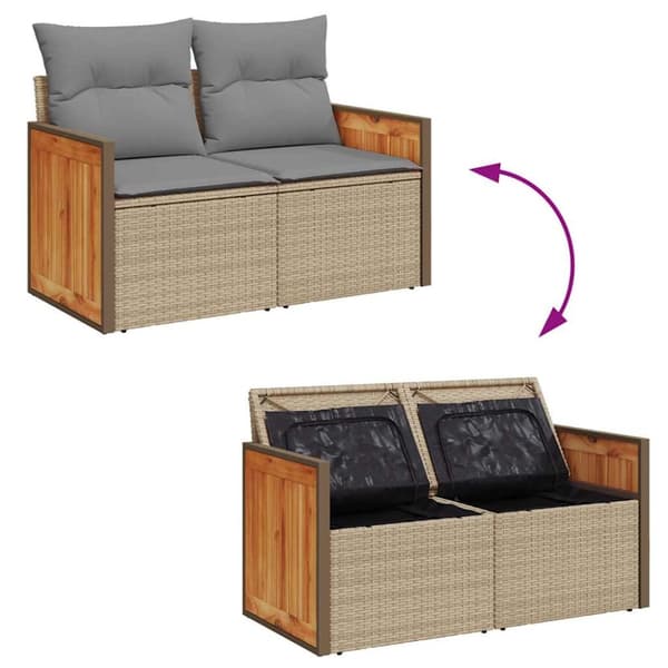 Soffgrupp för trädgård med dynor 4 delar beige konstrotting