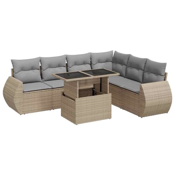 7-osainen puutarhaloungesetti, tyynyillä, beige
