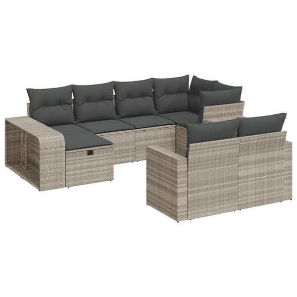 sofasæt til haven 10 dele med hynder polyrattan lysegrå