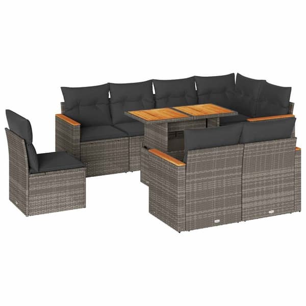 sofasæt til haven 9 dele med hynder polyrattan akacietræ grå