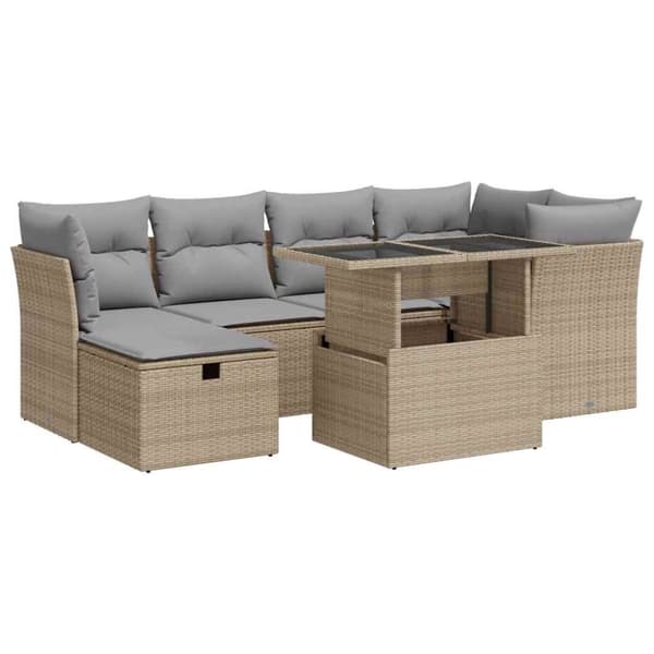 sofasæt til haven 7 dele med hynder polyrattan beige