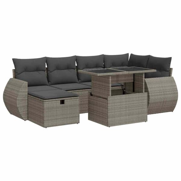 sofasæt til haven 8 dele med hynder polyrattan akacietræ grå