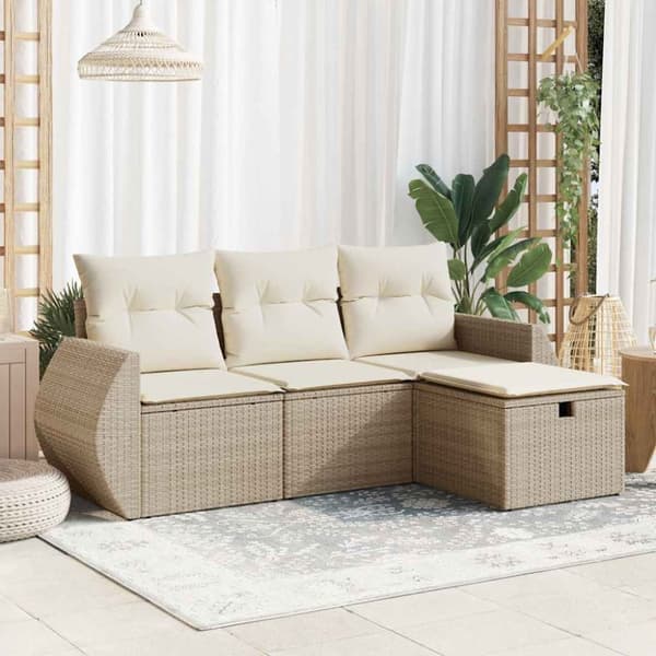 sofasæt til haven 4 dele med hynder polyrattan beige