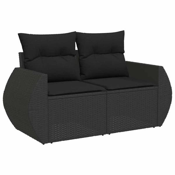 5-osainen puutarhaloungesetti, tyynyt, musta PE-rottinki