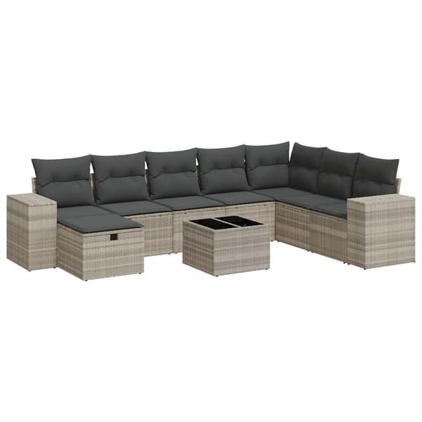 sofasæt til haven 9 dele med hynder polyrattan lysegrå